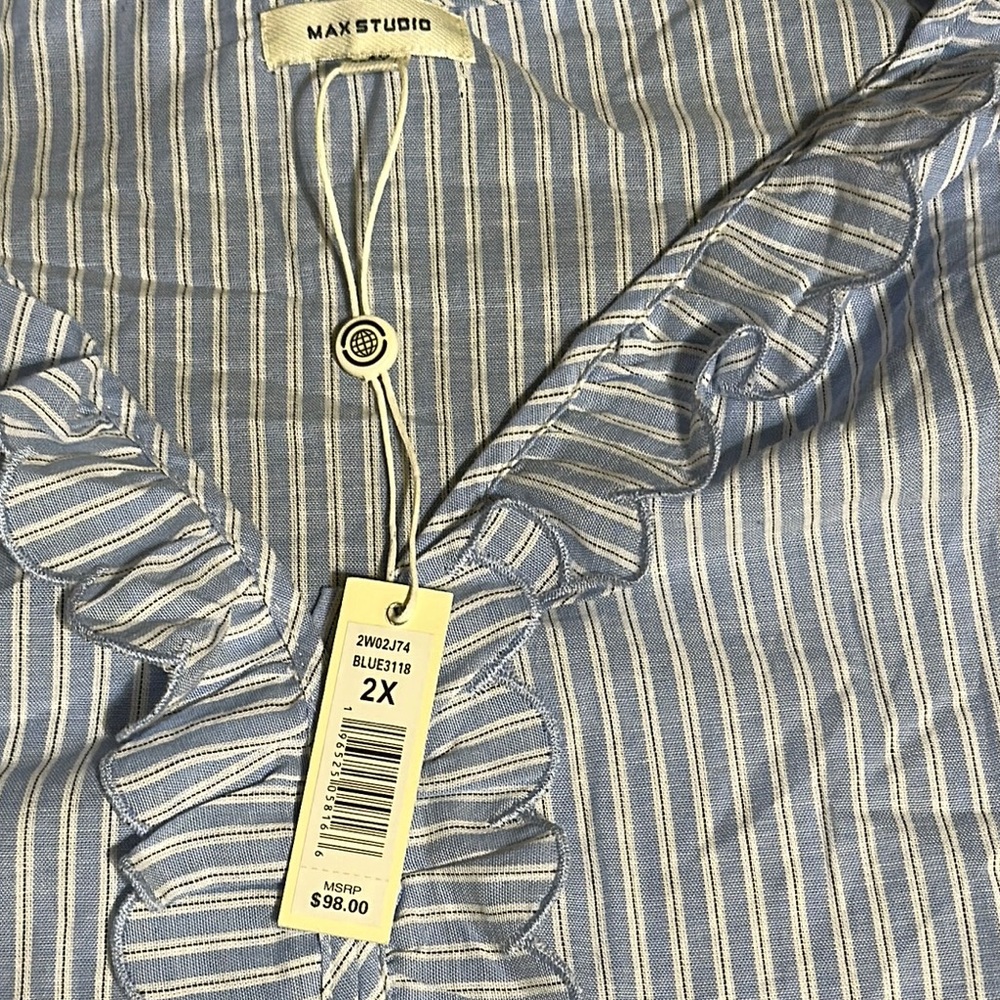 Max Studio Light Blue Ruffle Top - Picture 3 of 6